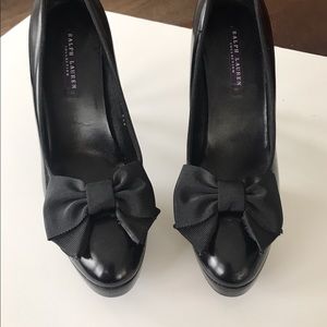 Ralph Lauren Purple Label Black Bow platform heels. Size 9B